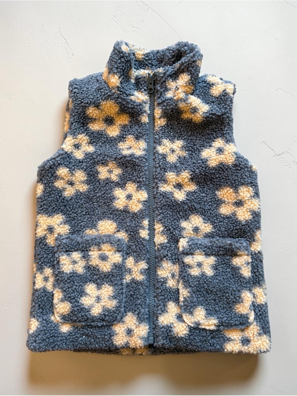 Tucker + Tate | Gray and Cream Sherpa Vest | Floral Print | Pockets